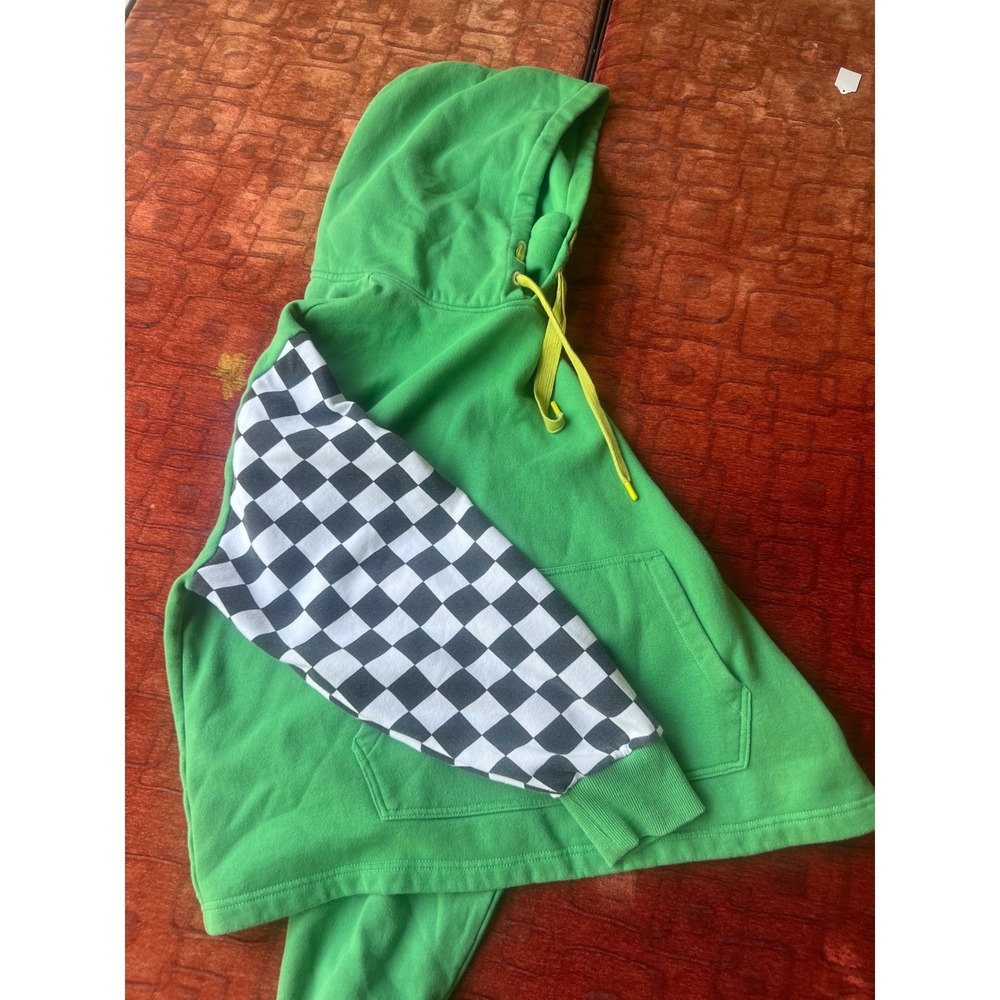 Vans Mens XL Green Checkerboard Sleeve Funnel Neck Hoodie Sweatshirt - Picture 5 of 7